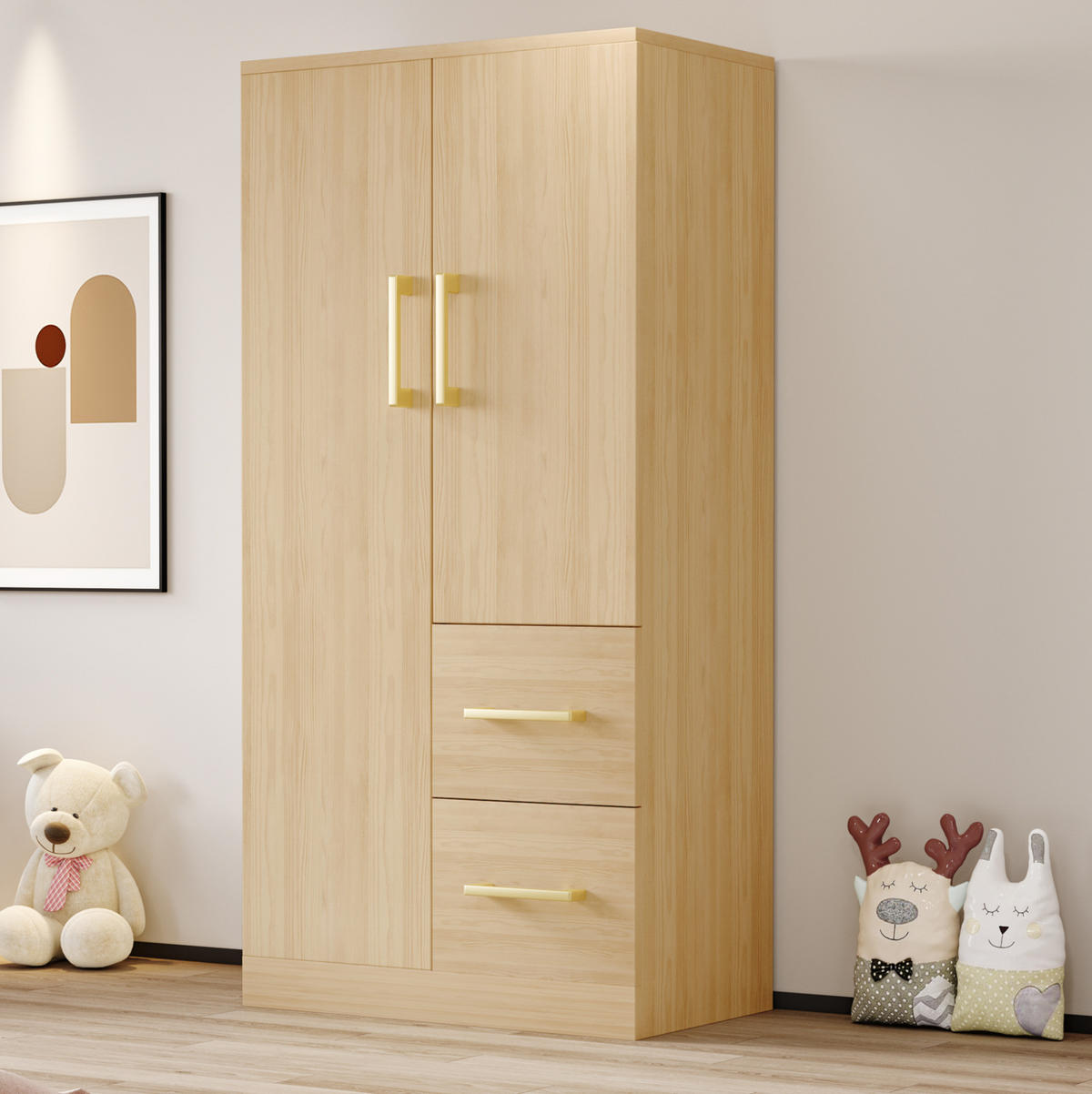 KLEIDERSCHRANK 70/40/135 cm natur aus Holz mit Türen und Schubladen - Naturfarben, Holz (70/135/40cm) - OKWISH