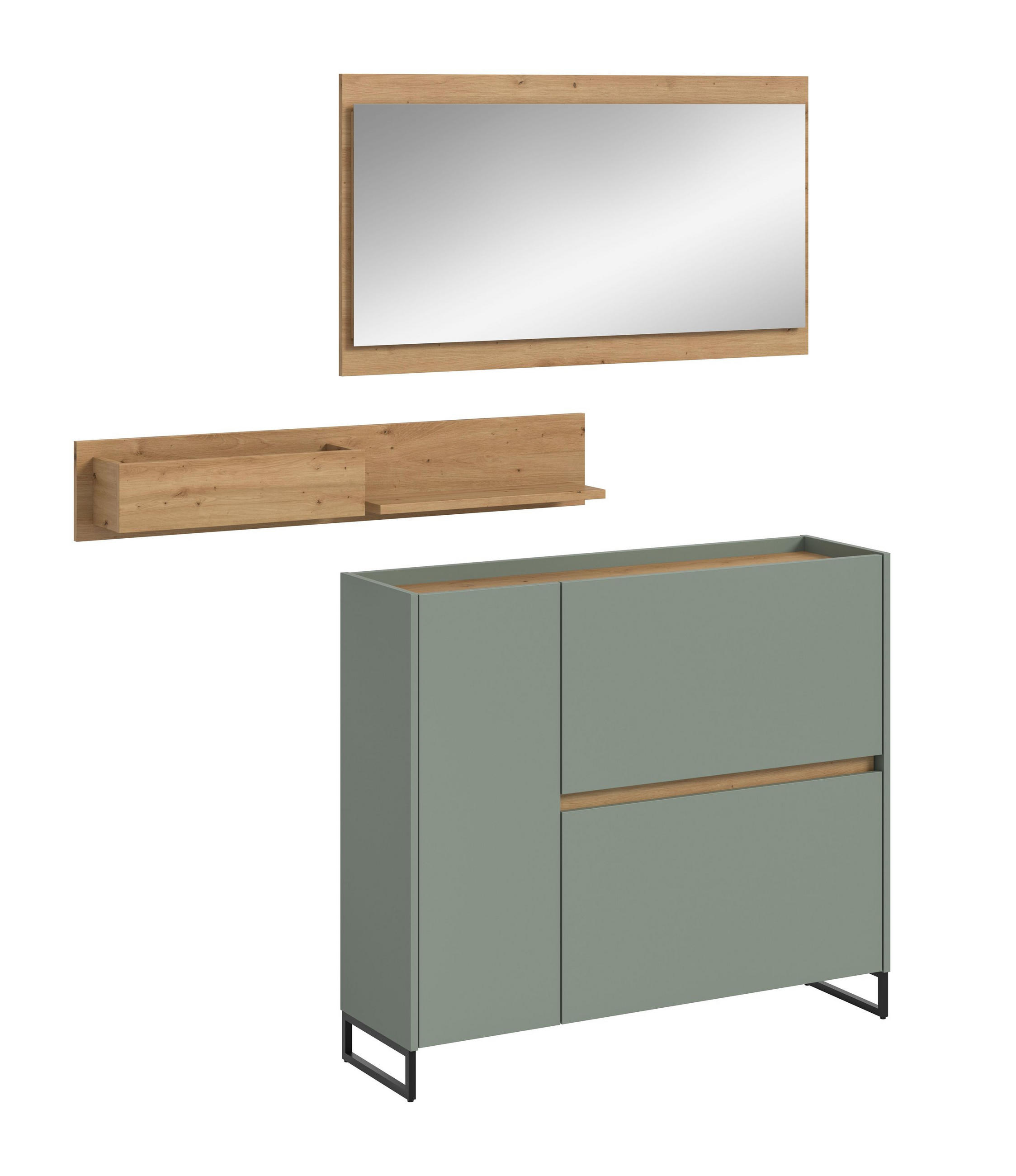 GARDEROBE Flow (B/H/T: ca. 140/192/32 cm) 3 tlg. in Salbei/Salbei - Salbeigrün, Holzwerkstoff (140/192/32cm) - Homes & Jones