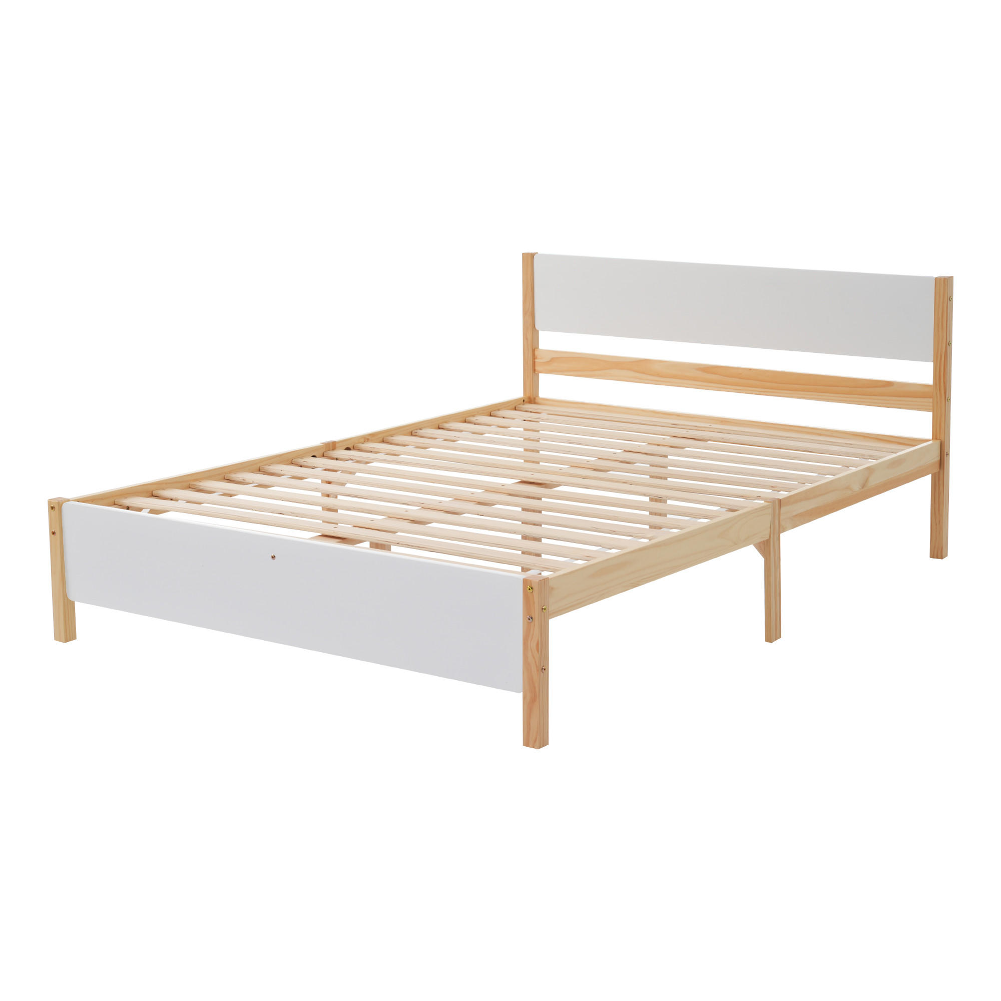 DOPPELBETT aus Kieferholz mit 15 Latten, stabilem Kopf- und Fußteil sowie Mittelfüßen, klassisches Holzbett für Schlafzimmer, weiß-natur - Weiß, Holz (140/200cm) - Luhomfu