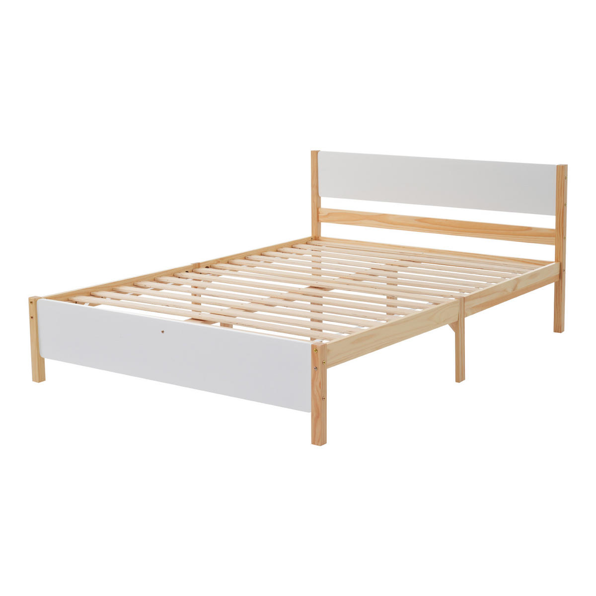 RAHMENBETT Doppelbett 140/200 cm Weiß + Natur Kiefernholzrahmen mit Mittelfuß - Naturfarben, Holz (140/200cm) - OKWISH