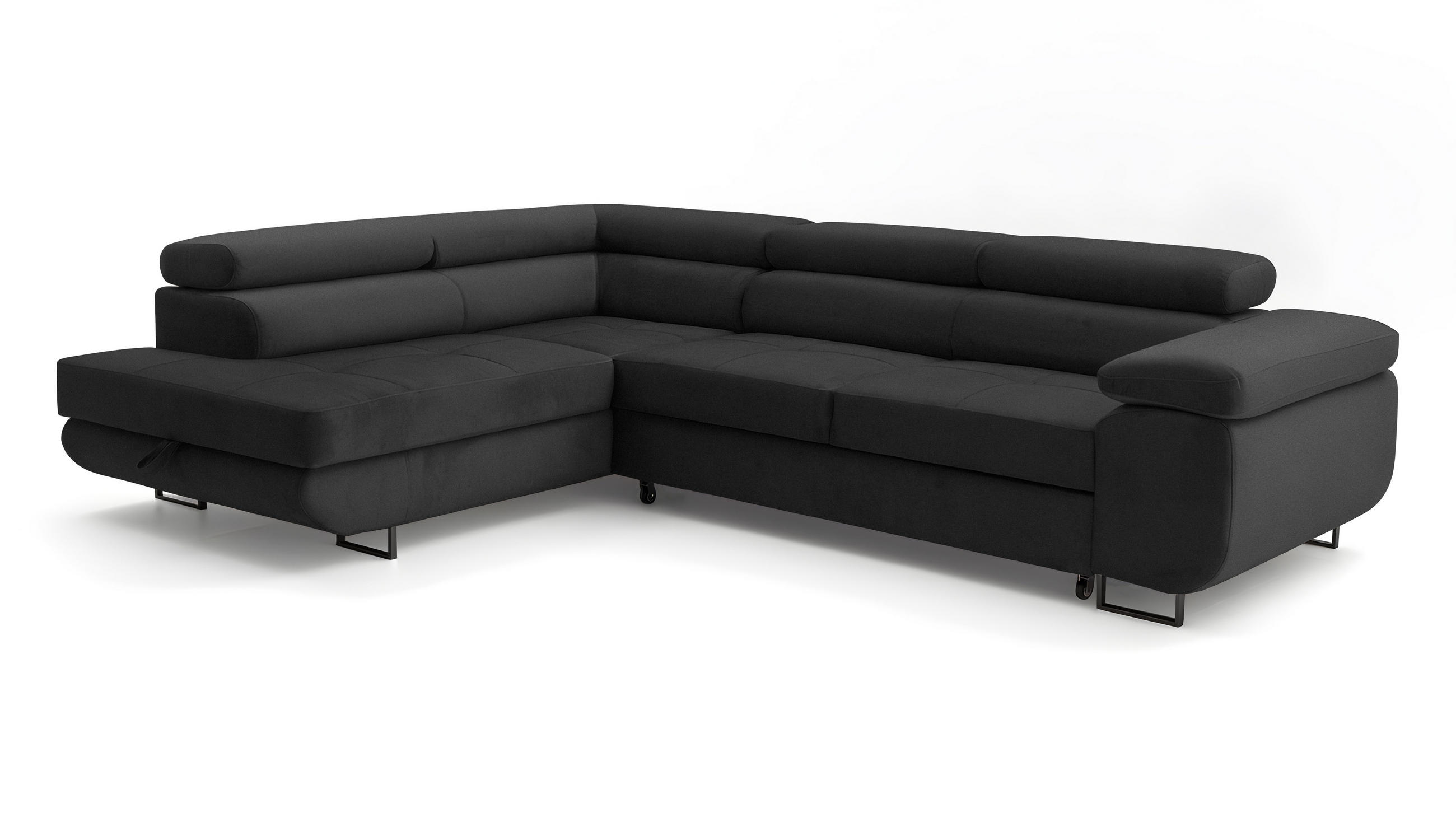ECKSOFA Velmo mit Bettkasten und Schlaffunktion, verstellbaren Kopfstützen, in L-Form - Dunkelgrau, Textil (275/203cm)