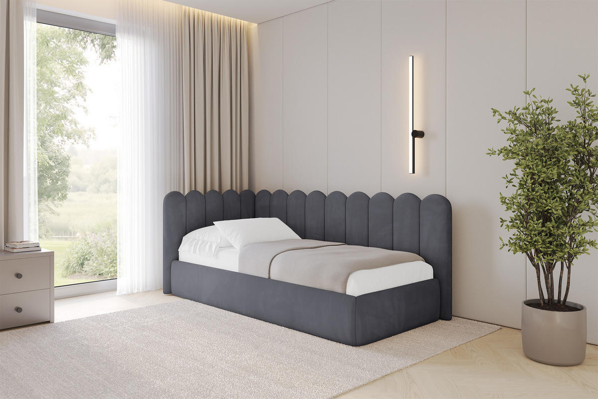 EINZELLBETT Jugendbett mit Bettkasten, Rechts - ARTY 90x200 Dunkelgrau - Titanfarben, Holzwerkstoff/Textil (90/200cm) - ALTDECOR