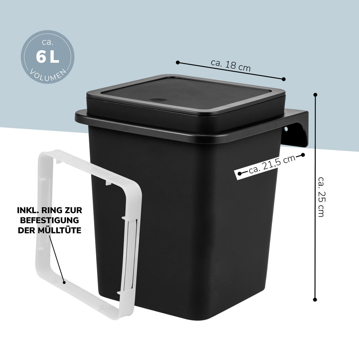 KOSMETIKEIMER SAVONA 6 Liter, schwarz - Schwarz, Kunststoff (18/25/18cm) - bremermann