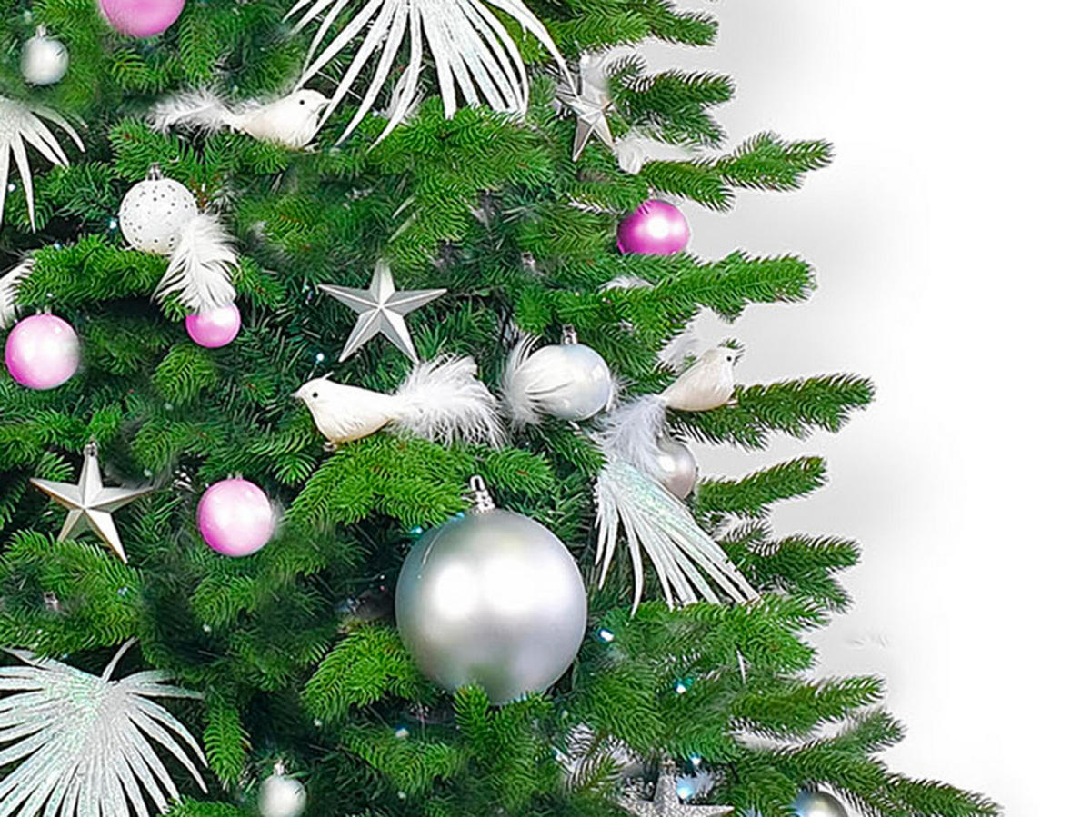 LAALU WEIHNACHTSBAUM geschmückt künstlich mit 222 Ornamenten POLAR PINK II 500 cm Baum mit Ständer und Weihnachtsschmuck - Silberfarben/Weiß, Kunststoff (500cm) - LAALU