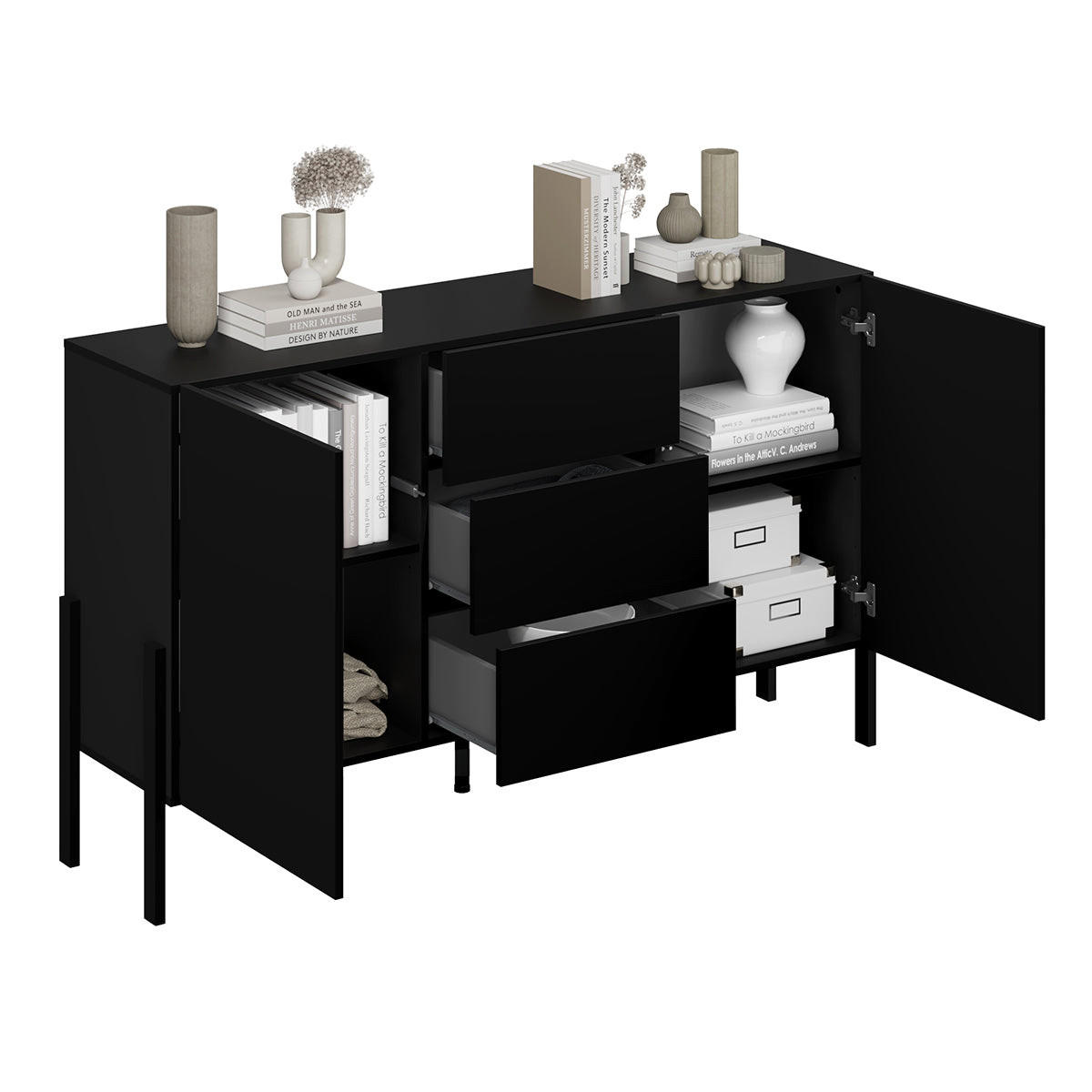 SIDEBOARD Bérénice Černá - černá, kompozitní dřevo (154/90/40cm) - Petits-meubles