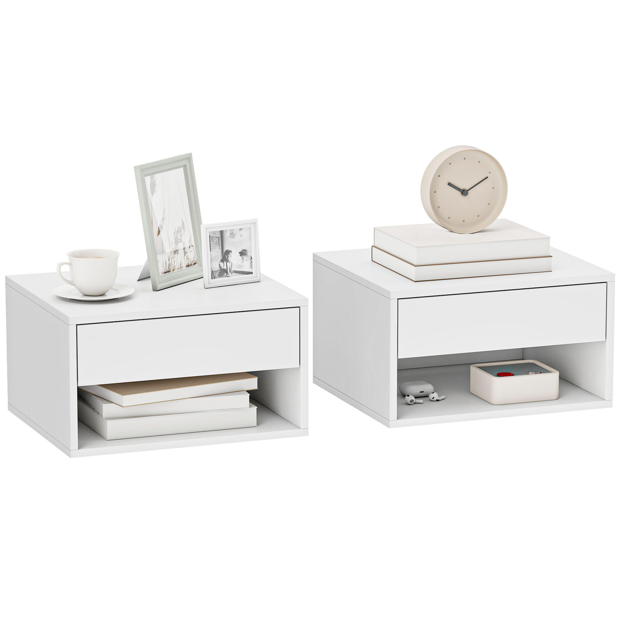 NACHTTISCH Weiß Spanplatte wandhängend mit Schublade 2er-Set - Weiß, Holzwerkstoff (37/21/32cm) - PANGIVO