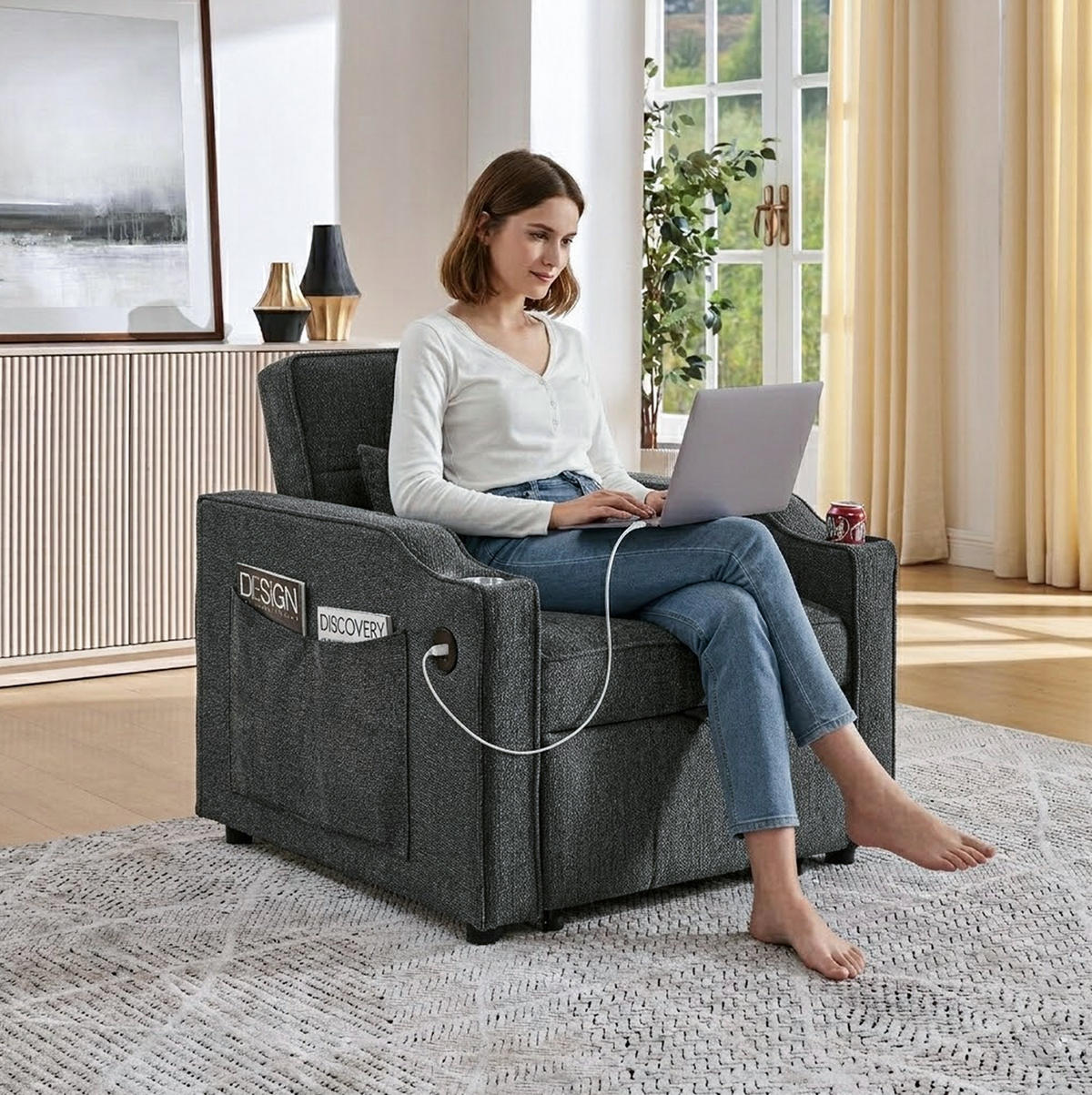 SCHLAFSESSEL 3-in-1 mit Bettfunktion 190 cm Stoff Dunkelgrau - Dunkelgrau, Holz (85/86/190cm) - Meubliv