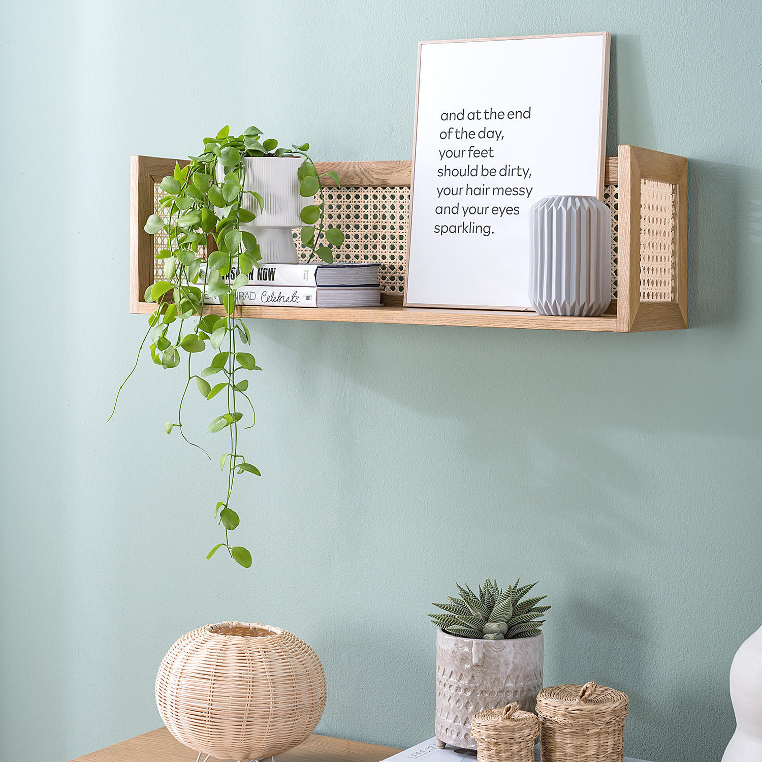 WANDREGAL - Wiener Geflecht / Echtholzfurnier - Eichefarben, Naturmaterialien (80/24/22cm) - home24