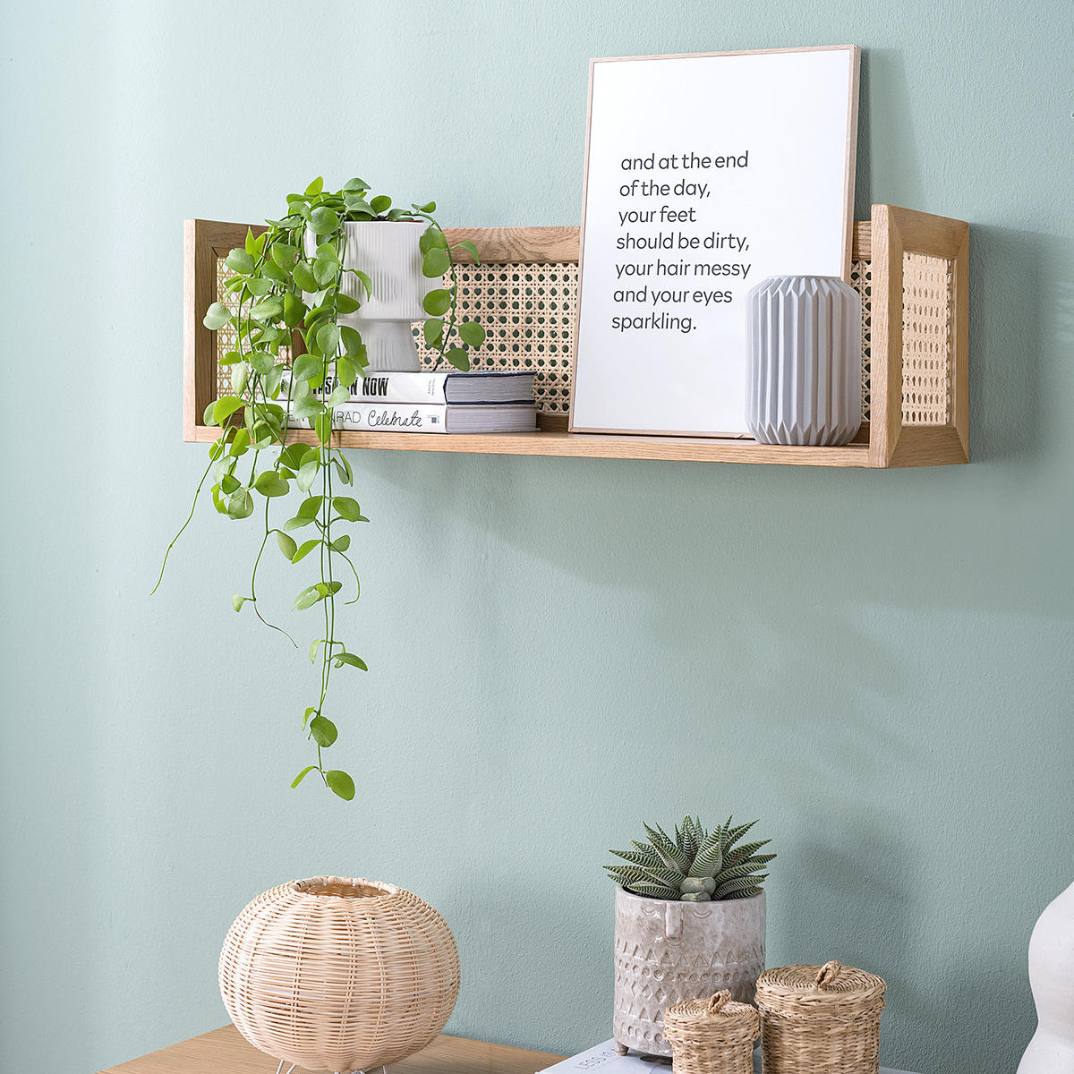 WANDREGAL - Wiener Geflecht / Echtholzfurnier - Eichefarben, Naturmaterialien (80/24/22cm) - home24