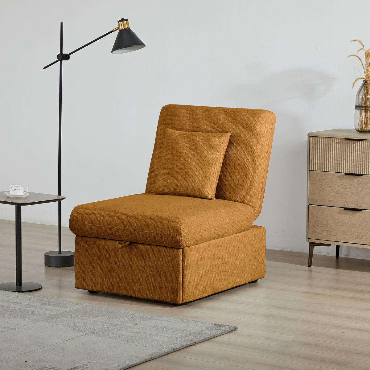 SCHLAFSESSEL - Chenille / Kunststoff - Schwarz/Orange, Kunststoff/Textil (70/95/97cm) - home24