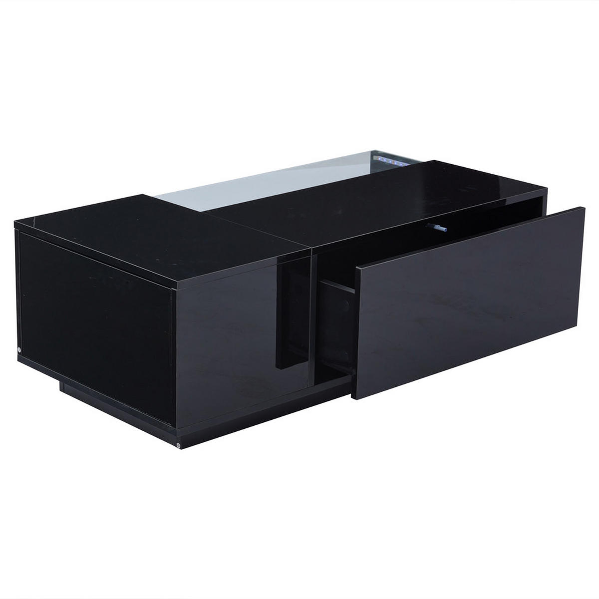 COUCHTISCH 100X50X35 cm LED Glas mit Stauraum und Schubladen - Schwarz, Holz (111.13/62.23/35cm) - FLIEKS