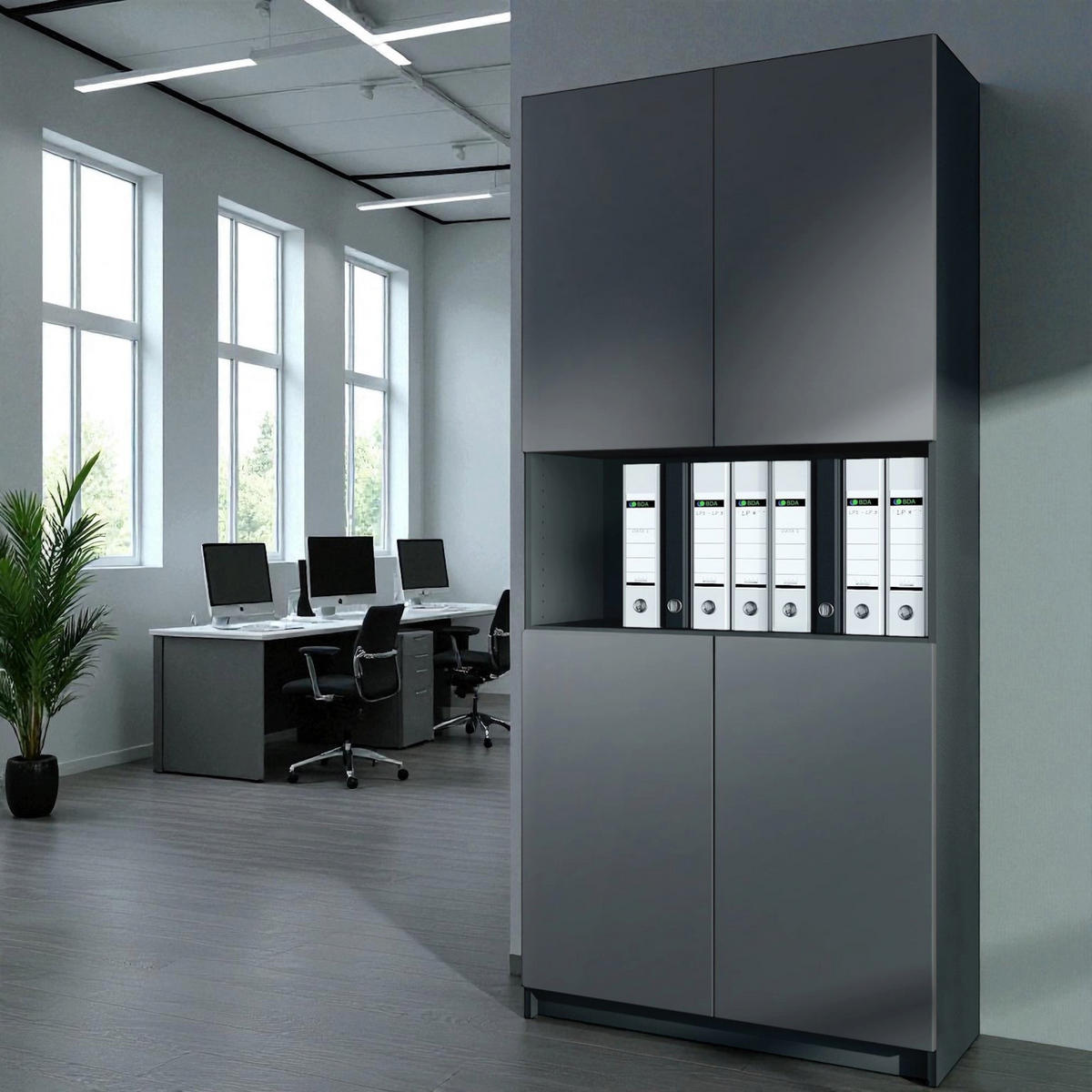 AKTENSCHRANK Elona M2, Büroschrank mit Soft-Close & Push-to-Open, Schwarz/Anthrazit matt (82 x 184 x 37 cm) - Anthrazit, Holzwerkstoff (82/184/37cm) - InnoFurn