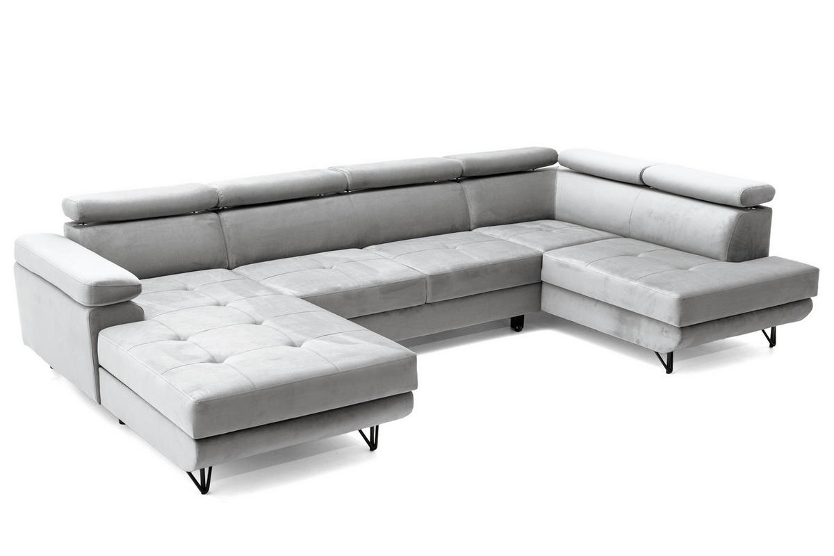 ECKSOFA U-Form JUNIOR U Rechts mit Schlaffunktion 128x254 Velours Grau - Schwarz/Grau, Holz/Textil (184/90/323cm) - Muffo