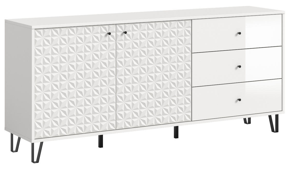 SIDEBOARD weiß Hochglanz 169 x 76 cm, Kommode mit 3D-Struktur - Weiß Hochglanz/Schwarz, Holzwerkstoff/Kunststoff (169/76/40cm) - Inn.Furn
