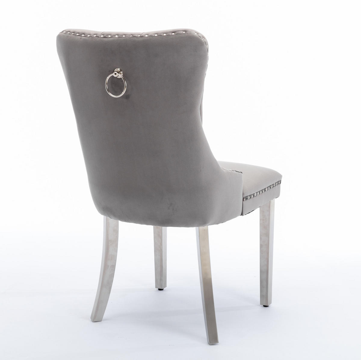 STUHL 2er-Set mit hoher Rückenlehne Samt Grey - Grau, Metall (50/95/65cm) - Meubliv