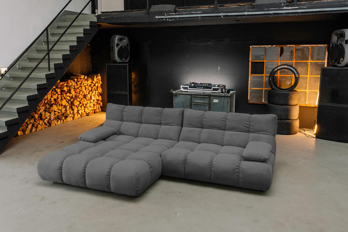 ECKSOFA VIVIEN Anthrazit Cord - Anthrazit/Schwarz, Kunststoff/Textil (290/178cm) - KAWOLA