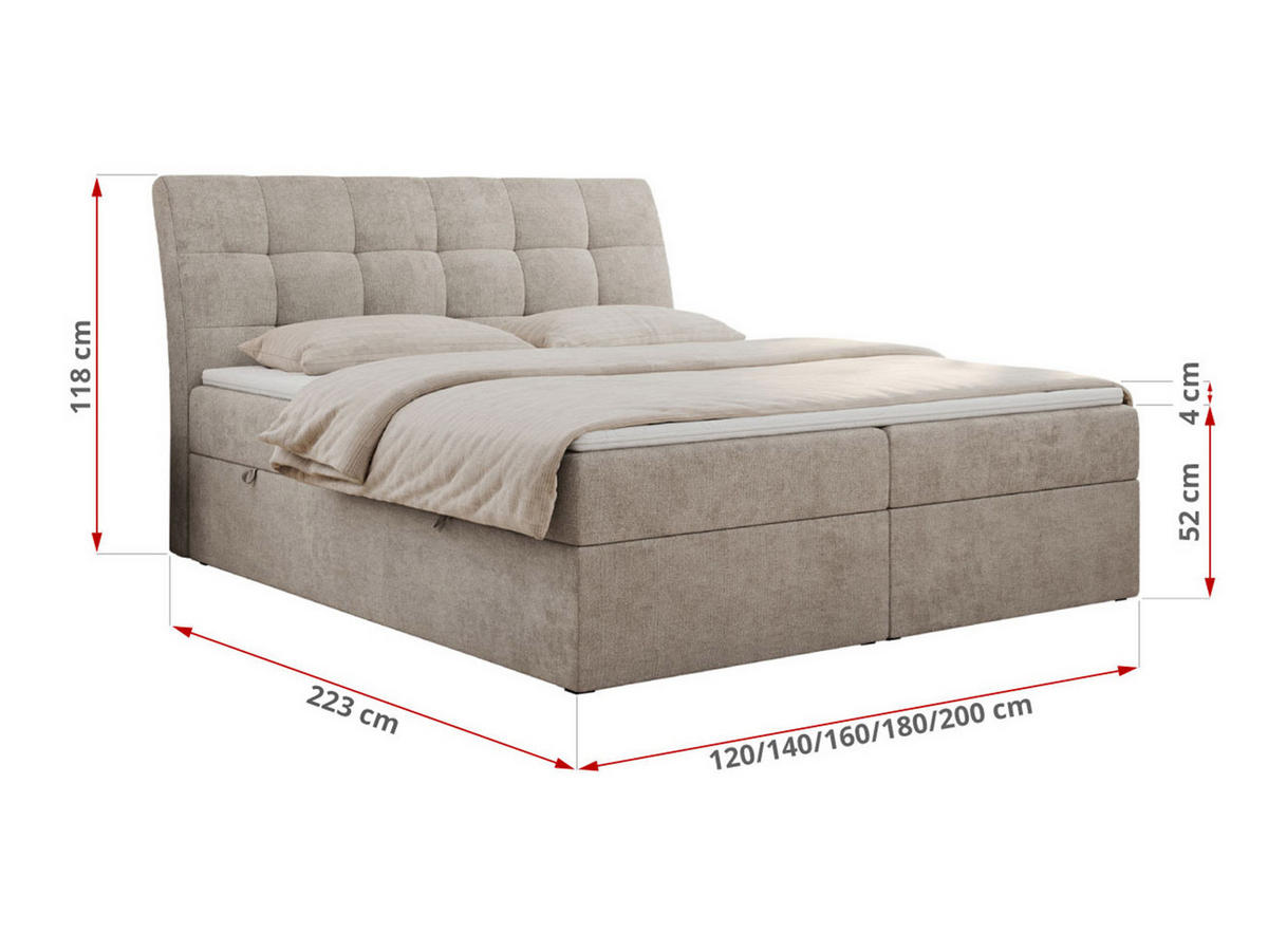 BOXBETT DIEGOS 160/200 Beige Struktur - H3 - Beige, Holz/Textil (160/200cm) - MKS