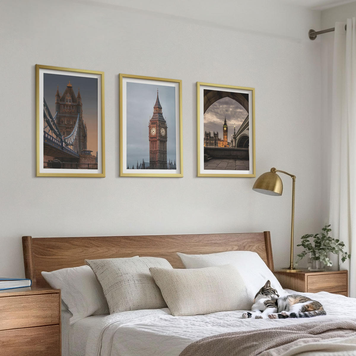 BILDER SET 3er Set - 40x60 cm Goldrahmen - London Bridge Big Ben Uhr - Goldfarben, Kunststoff (40/60cm) - TULUP