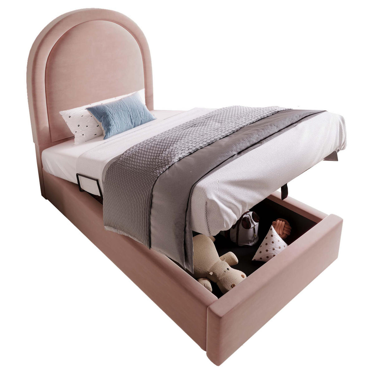 POLSTERBETT 90/200 cm Rosa mit Hydraulik und Lattenrost ohne Matratze - Rosa, Textil (90/200cm) - MIVRAY