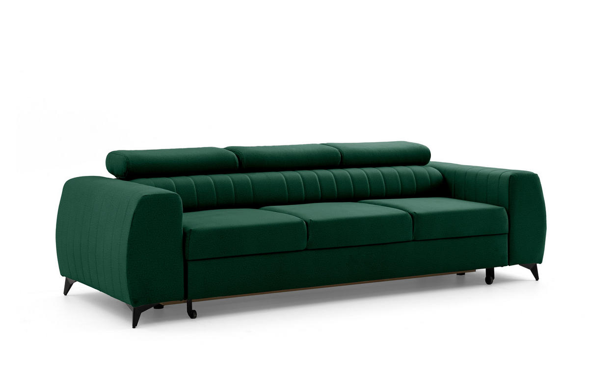 3-SITZER-SOFA PIERO mit Schlaffunktion 125x195 Velours Dunkelgrün - Dunkelgrün/Schwarz, Holz/Textil (260/90/100cm) - Muffo