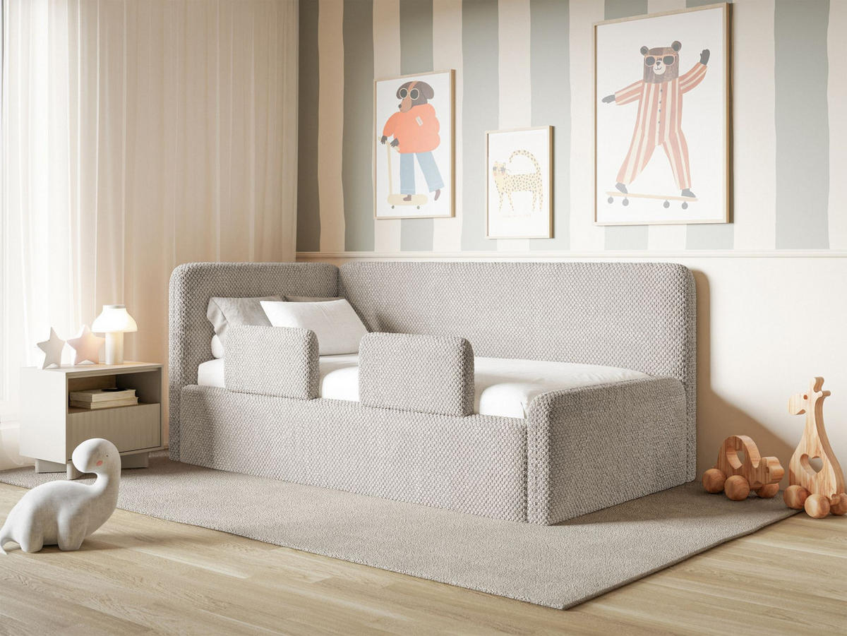 KINDERBETT Fanko Plüsch Graubeige 90x200 cm - Taupe/Schwarz, Kunststoff/Textil (90/200cm) - Selsey