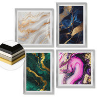 WANDBILDER 4er Set - 50x50 cm & 40x60 cm Silberner Rahmen - Abstrakter Marmor mit Farben - Silberfarben, Kunststoff (50/50cm) - ArtPrintCave