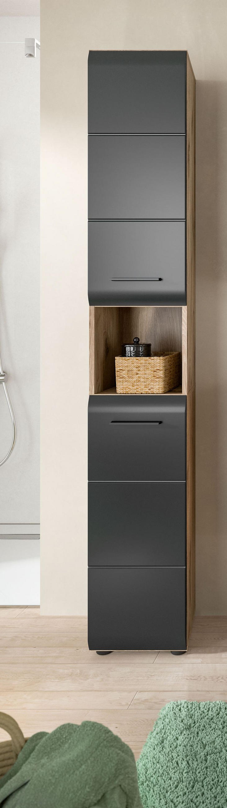 HOCHSCHRANK ICE (B/H/T: ca. 30/185/30 cm) in Nox Oak Nachbildung/schwarz matt - Eichefarben, Holzwerkstoff (30/185/30cm)