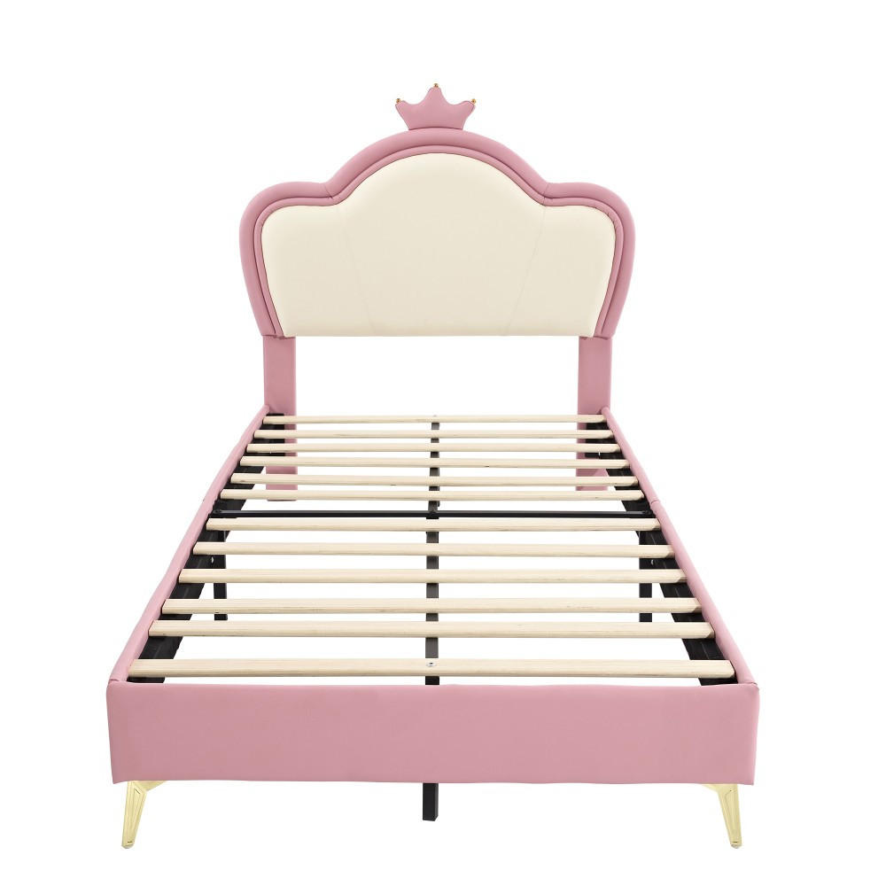 KINDERBETT 90x200cm in Rosa PU, Kopfteil mit Krone - Pink, Holz (90/200cm) - KOMHTOM