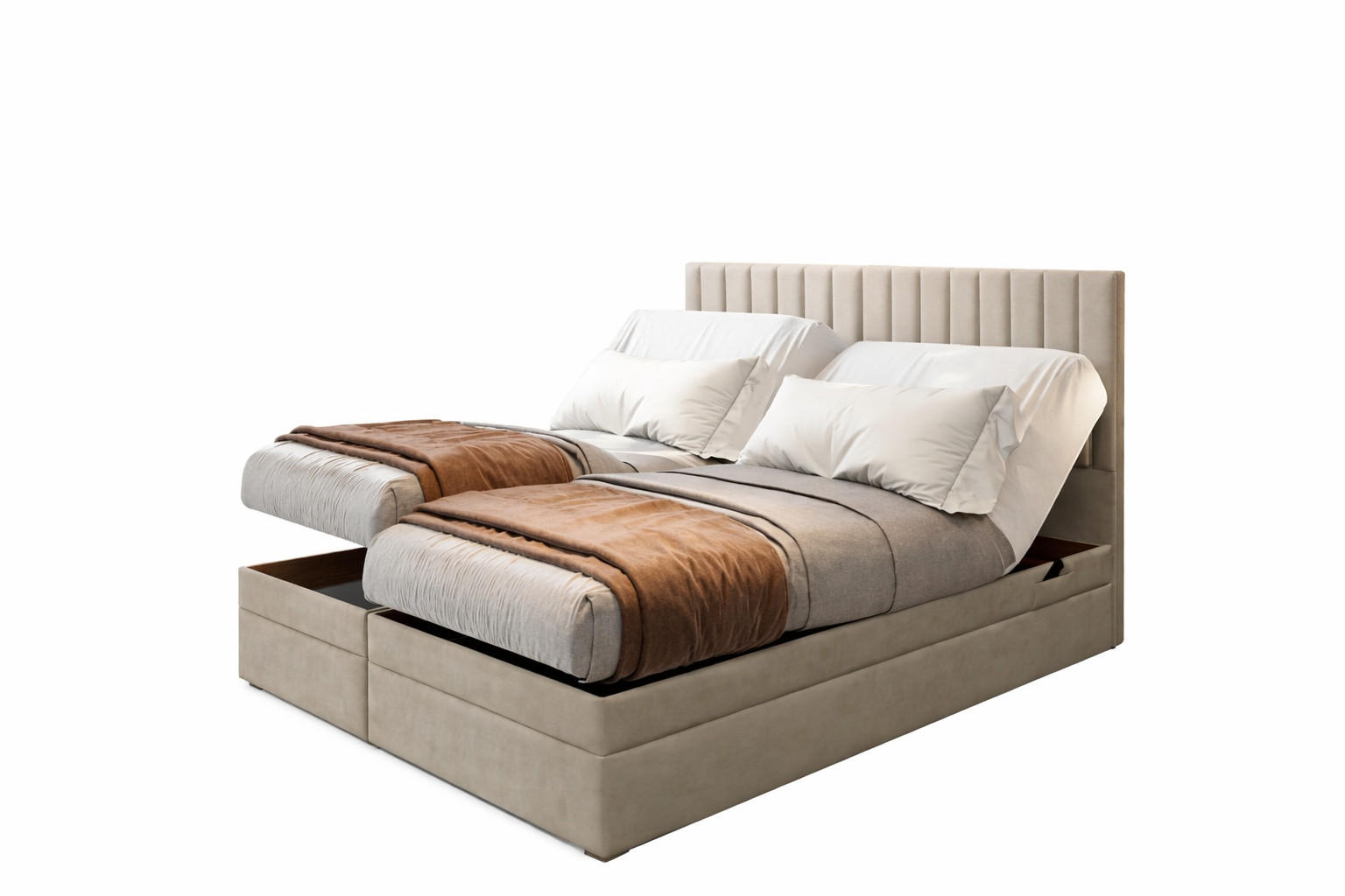 BOXSPRINGBETT ADÈLE 140x200 cm - elektrische Bett mit Matratze + Tooper und Bettkasten - Beige - 140x200 cm - Beige, Textil (140/200cm) - Trada