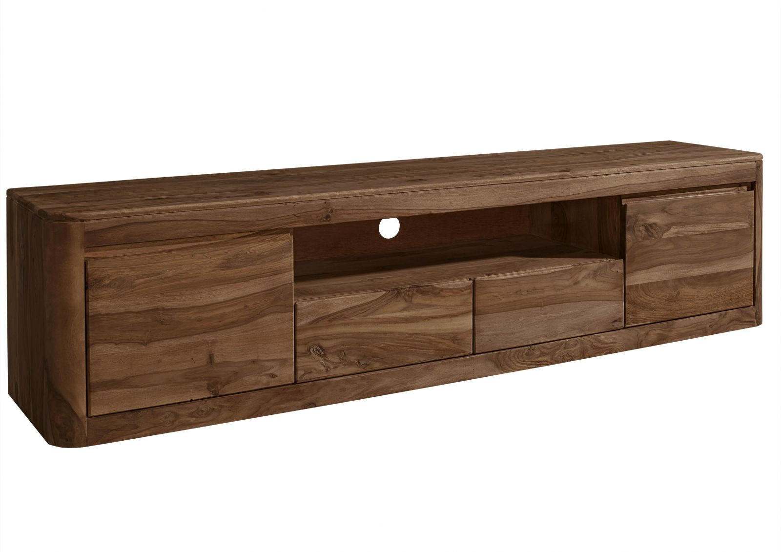 TV-BOARD Sheesham 200x45x50 rot-braun gebeizt TORONTO #151 - Dunkelbraun, Holz (200/50/45cm) - Massivmoebel24