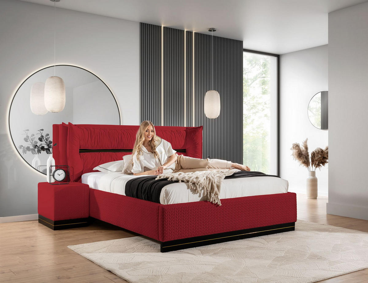 POLSTERBETT Hamilton Magic Velvet Set.1 - Rot, Holzwerkstoff/Textil (140/200cm) - Fun Möbel