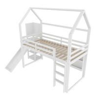 HOCHBETT 90/200 cm DE-04532, mit LED, Hausform, Regalen und Rutsche in Weiß - Weiß, Holz/Holzwerkstoff (90/200cm) - ComfortXL