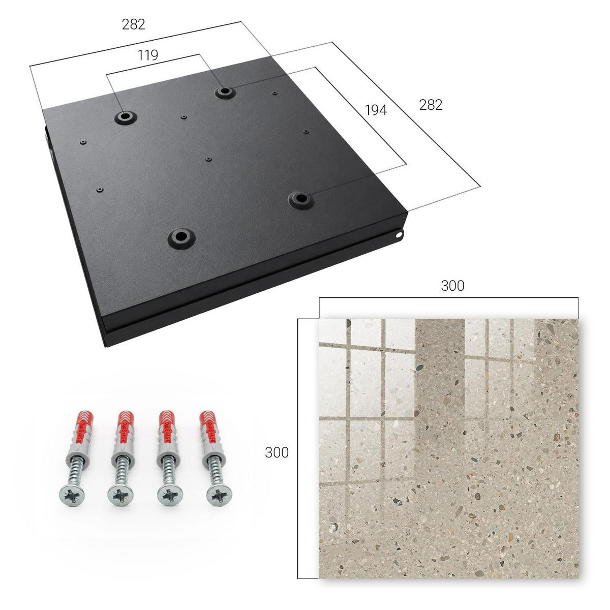SCHLÜSSELBOX Schwarz 30x30 cm- Türöffnung nach rechts - Kieselstruktur - Beige, Metall (30/30/5cm) - TULUP