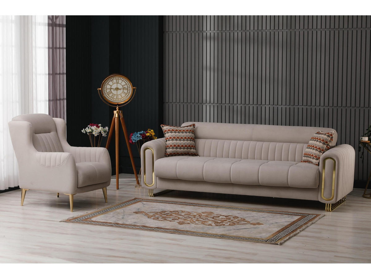 SITZGARNITUR Lima, Beige Stellvariante 2+1 - Beige, Holzwerkstoff/Metall (178/85/95cm)