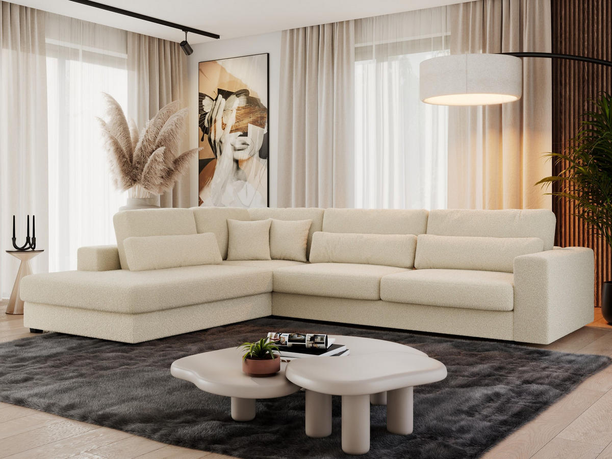 ECKSOFA Savona Beige Boucle - links - Beige/Schwarz, Kunststoff/Textil (316/249cm) - MKS