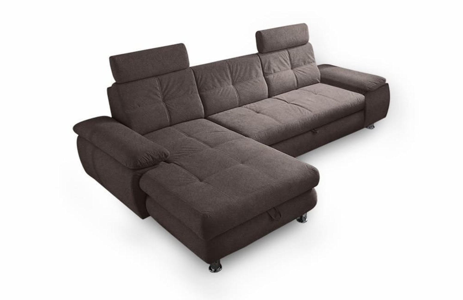 ECKSOFA mit Schlaffunktion und Bettkasten, Brego-Stoff - Chromfarben/Braun, Textil/Metall (274/177cm) - ed exciting design
