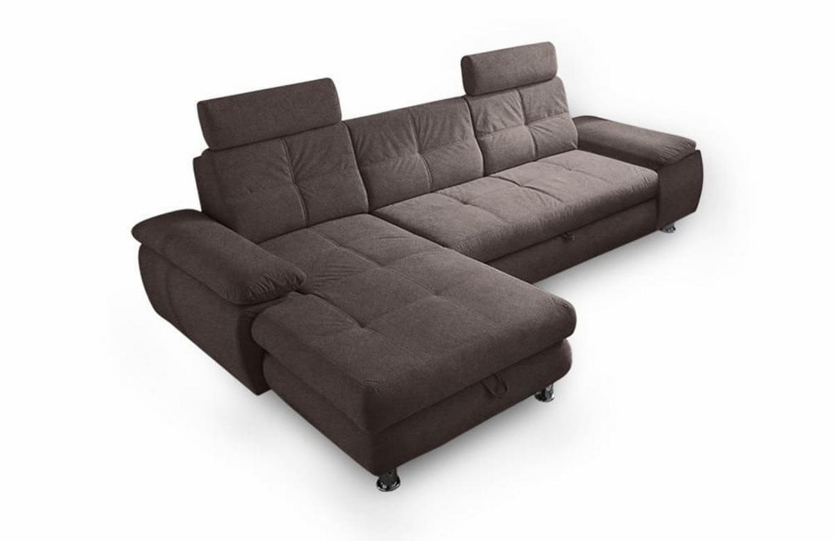 ECKSOFA mit Schlaffunktion und Bettkasten, Brego-Stoff - Chromfarben/Braun, Textil/Metall (274/177cm) - ed exciting design