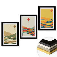 WANDBILDER 3er-Set - 20x30 cm Schwarzer Rahmen - Farbenfrohe Muster der Japandi-Flussberge - Schwarz, Kunststoff (20/30cm) - ArtPrintCave