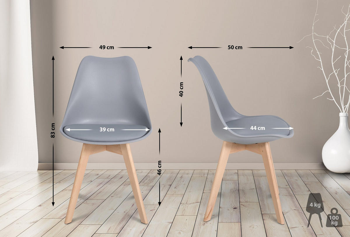 STUHL 6er Set Kunststoff grau - Eukalyptusholzfarben/Grau, Holz/Kunststoff (49/83/50cm) - CLP