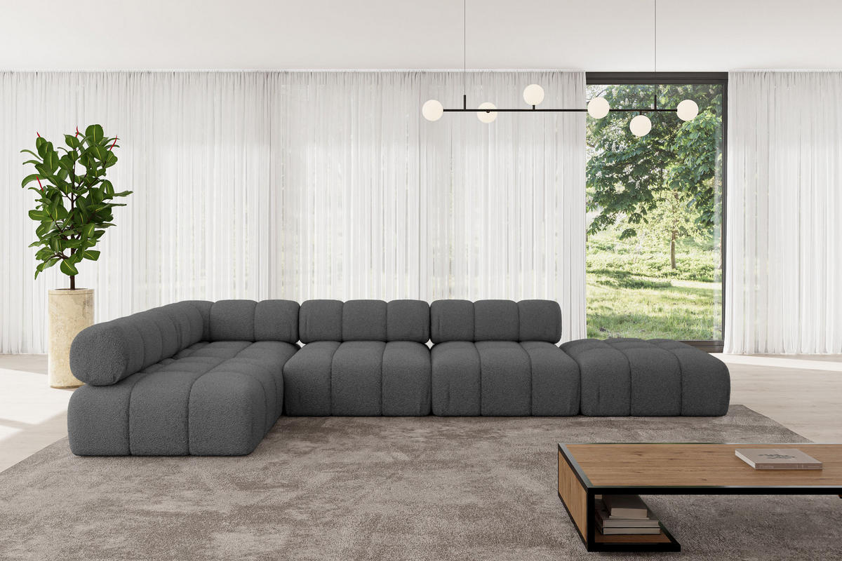 ECKSOFA modulares Sofa Favio-L2 - 380x190x70 cm Grau Bouclé - Grau, Holzwerkstoff/Textil (380/190cm) - ALTDECOR