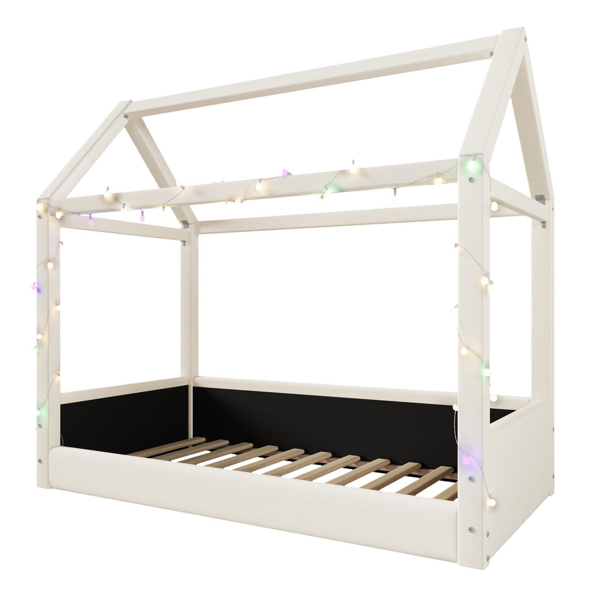 KINDERBETT 90/200 cm aus MDF mit LED-Beleuchtung und Hausdesign, Beige - Beige, Holzwerkstoff (90/200cm) - Redom