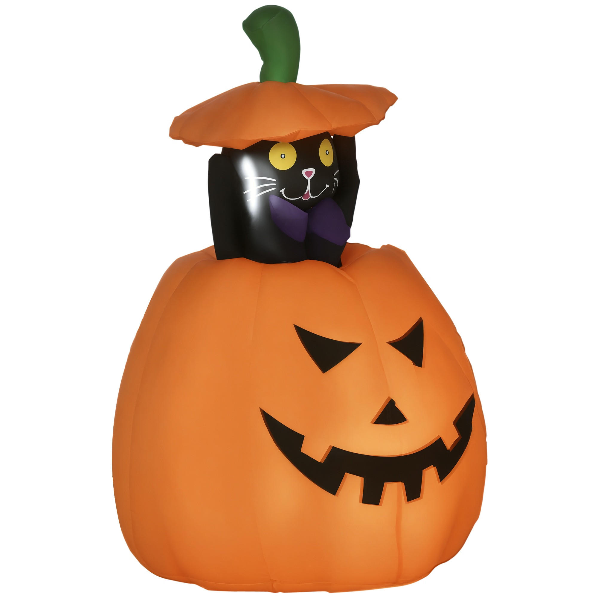 HALLOWEENDEKO DE-42057 Kürbis mit Katze und LED Orange - Orange, Kunststoff (76/115/64cm) - ComfortXL
