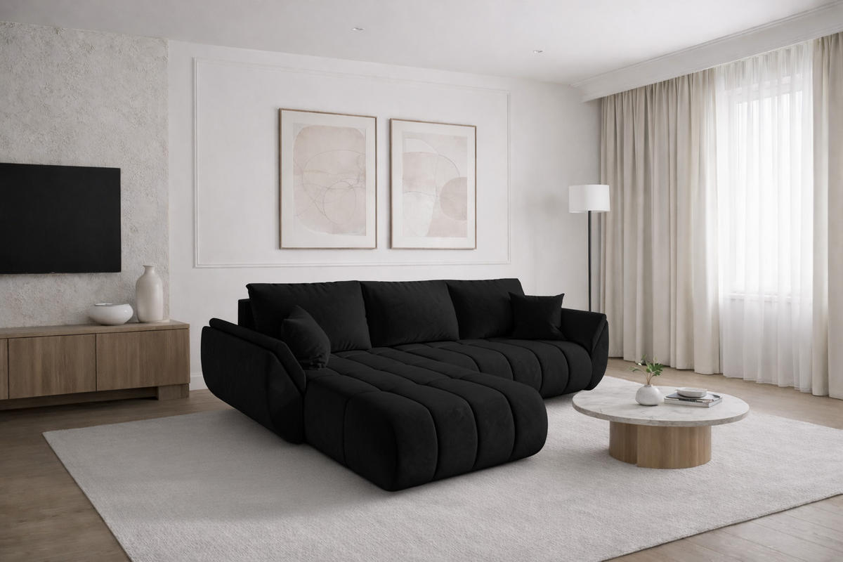 ECKSOFA TOKYO PREMIUM mit Schlaffunktion, Stoff MONOLITH, Anthrazit, Links - Anthrazit, Holz (280/190cm) - Kaiser Möbel