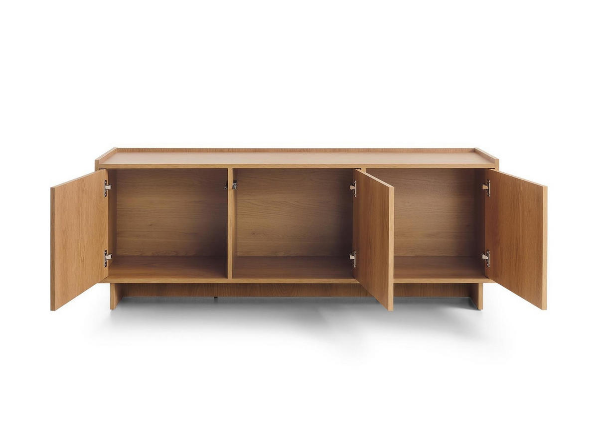 LOWBOARD Suna Japandi Design TV Board Eiche Caramel grifflos 147 cm breit - Braun, Holzwerkstoff (147/55/39cm) - Bettso