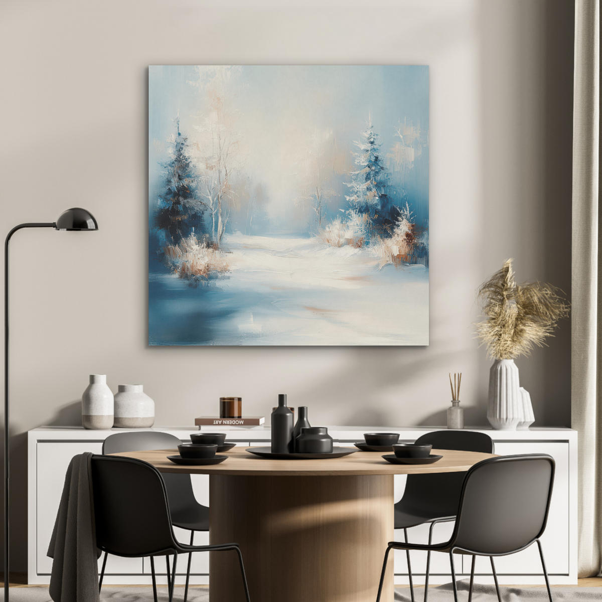 AKUSTIKPANEEL Wald - Winter - Natur - Abstrakt - Schnee 90x90 cm - Weiß, Textil (90/0.9/90cm) - MuchoWow
