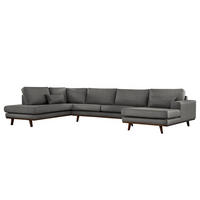 WOHNLANDSCHAFT mit Longchair - Dunkelgrau/Buchefarben, Textil (371/81/219cm) - home24