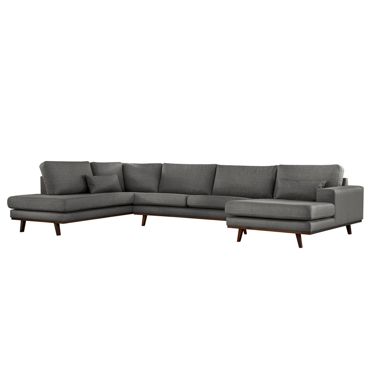 WOHNLANDSCHAFT mit Longchair - Dunkelgrau/Buchefarben, Textil (371/81/219cm) - home24