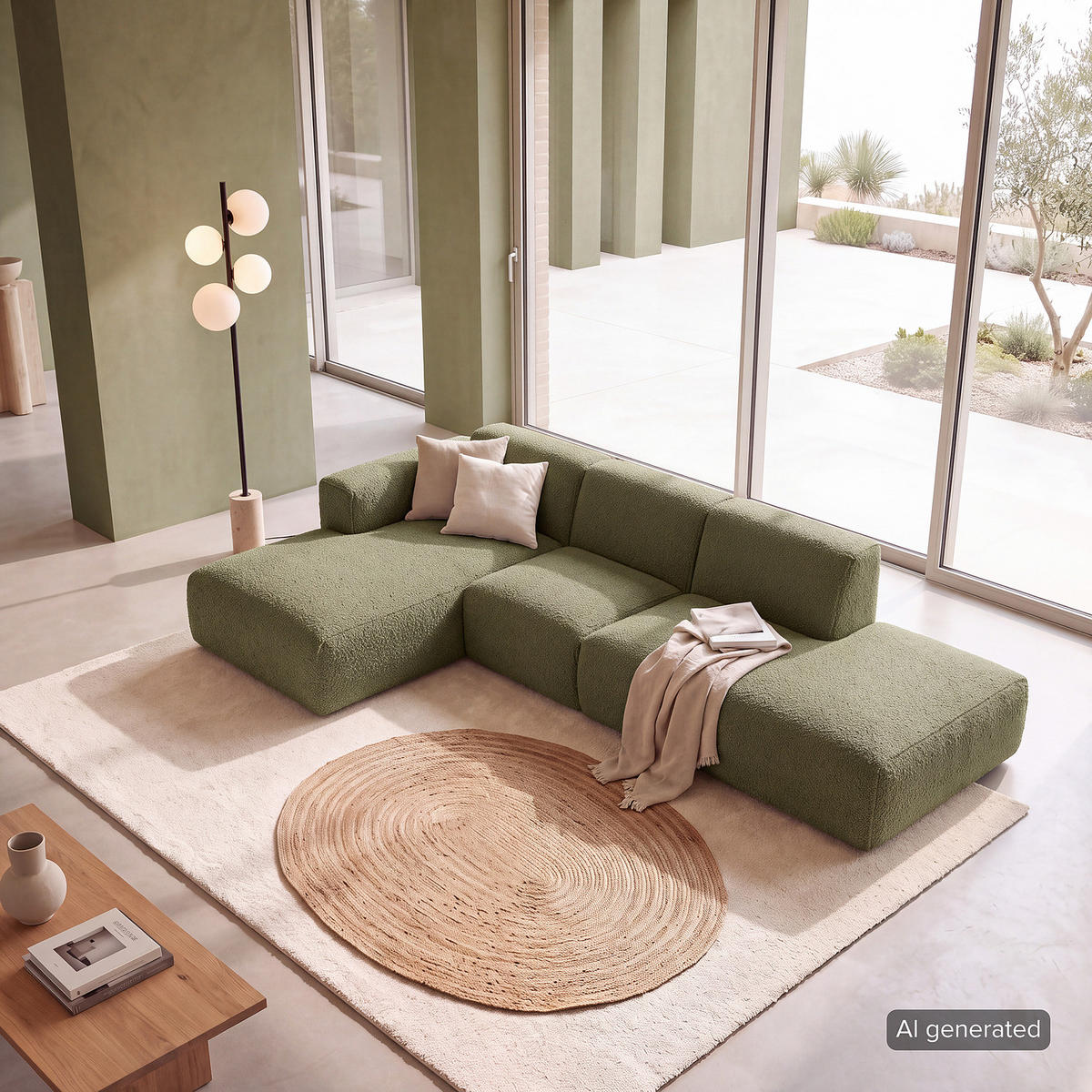 ECKSOFA mit Chaiselongue - Schwarz/Grün, Kunststoff/Textil (290/173cm) - home24