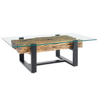 COUCHTISCH BARRACUDA Teakholz rechteckig Natur|Transparent|Schwarz 130cm - Transparent/Schwarz, Glas/Holz (70/130/42cm) - riess-ambiente