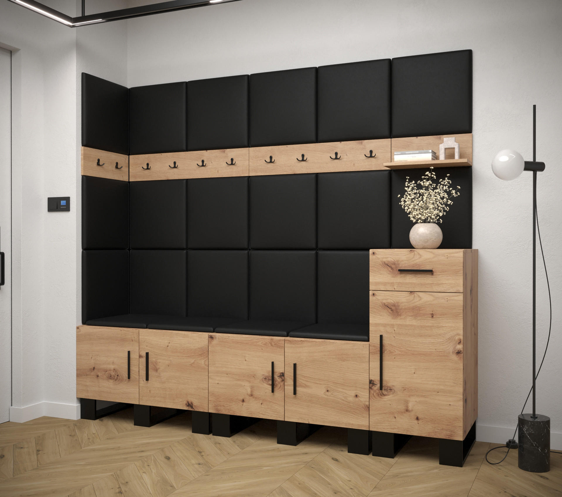GARDEROBEN-SET 196/210/45,6 - Schwarz/Eiche Artisan, Holz/Kunststoff (210/196/45.6cm) - Abiks Möbel